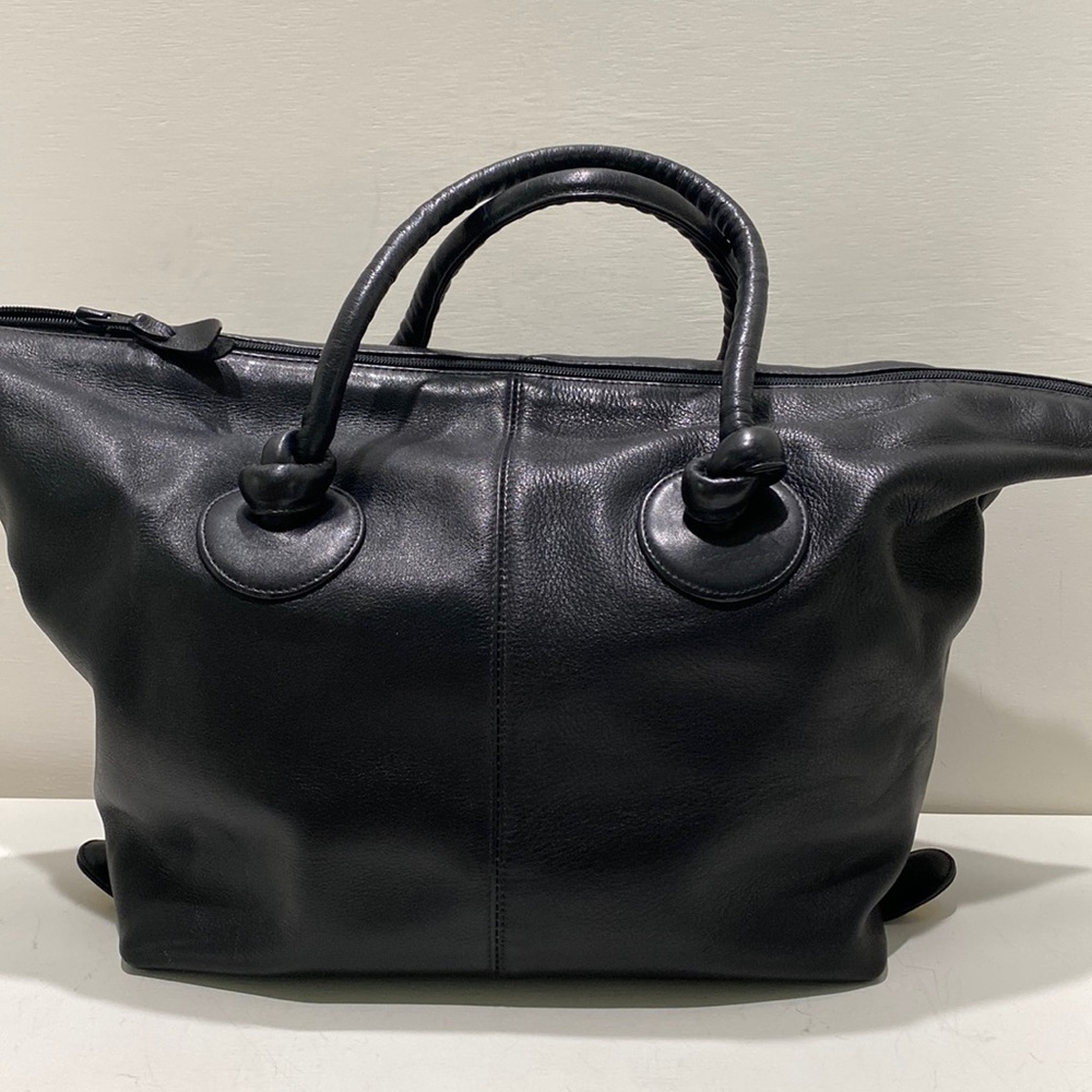 SUSAN GAIL Black Leather Satchel/ Tote Bag